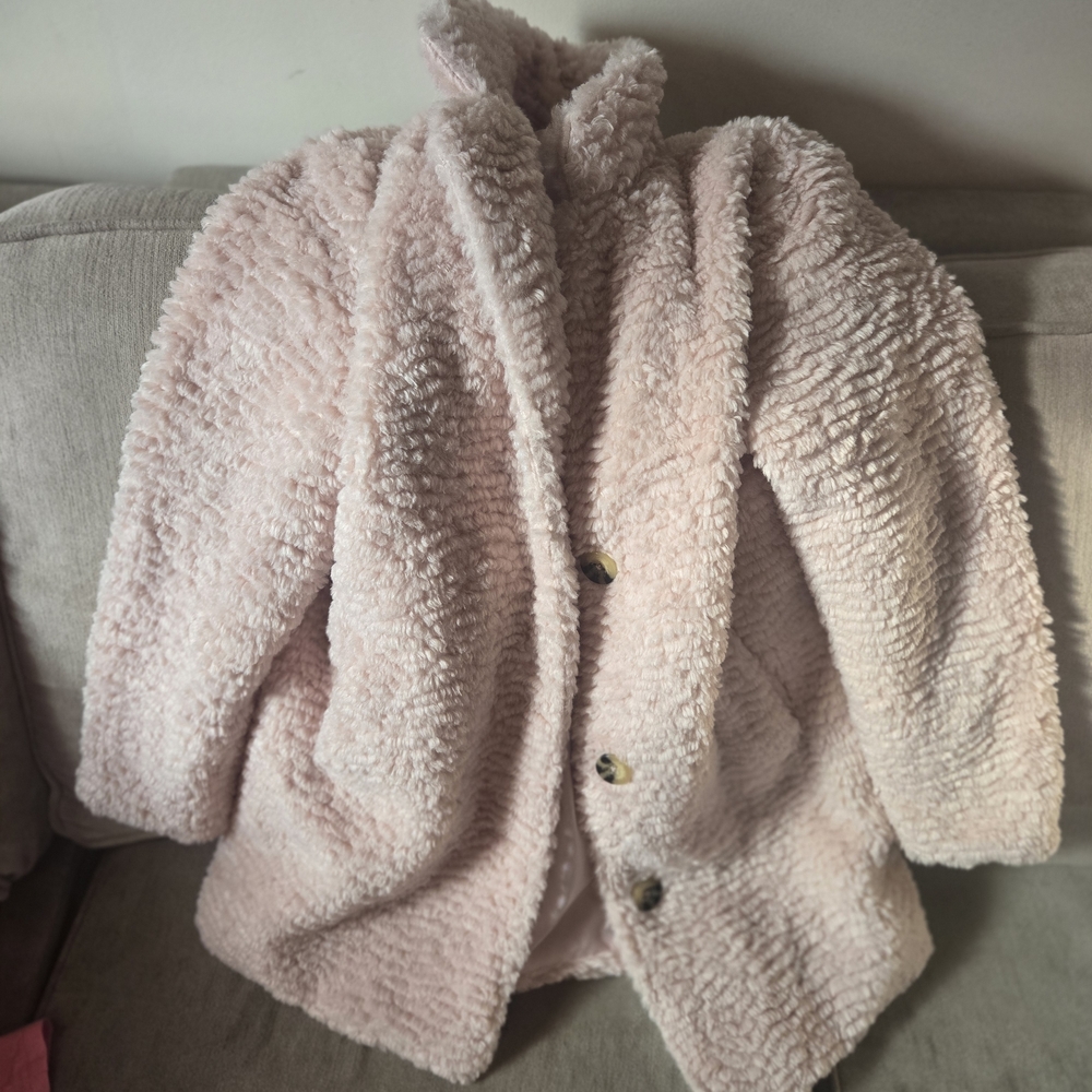 wonder nation Plush Faux Fur Teddy Coat in Light Pink Xl Girls